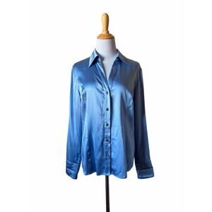 Talbots Womens Silk Blend Stretch Button Up Long Sleeve Blue Career Blouse Sz12